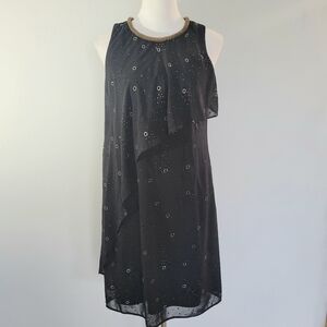 SLNY Black Sleeveless Embellished Glitter Beaded Overlay Mini Dress Women Sz 6